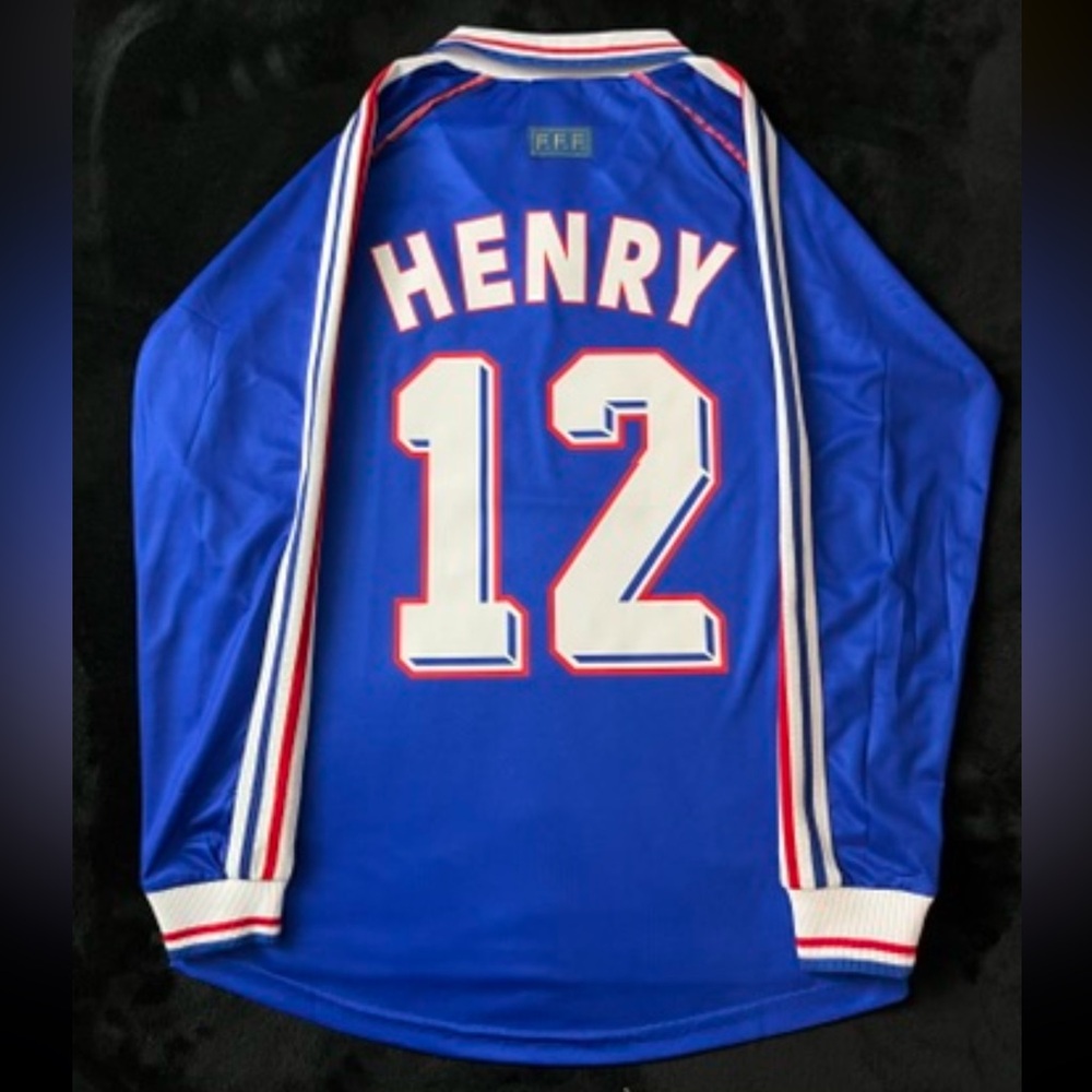 Henry #12 France Longsleeve Retro 1998 World Cup Soccer Jersey Home S-XL